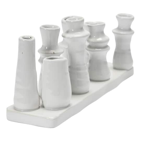 Hello Honey® 11" White Organic Shaped 8-Section Stoneware Vase